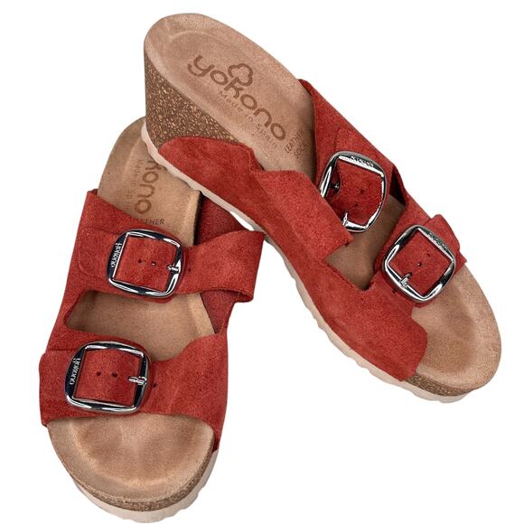 Yokono Shoes - Yokono Double Band Wedge Cork Sandals Rust 6.5